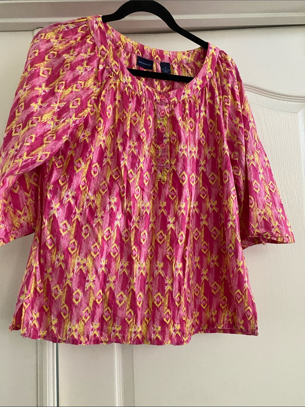 Westbound Pink and Yellow Printed Peasant Blouse